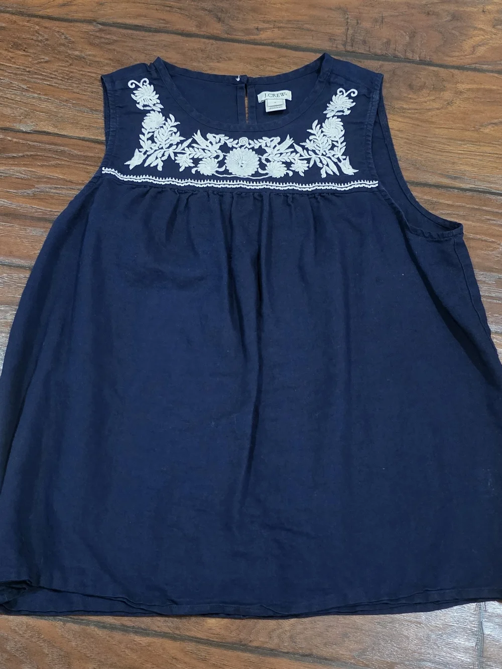 J.Crew Navy Sleeveless Embroidered Yoke Top
